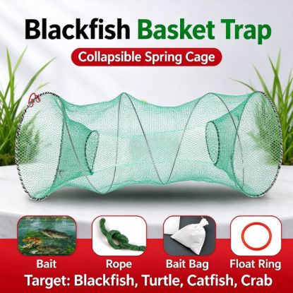 Picture of Portable Foldable Fishing Trap Net - Automatic Spring Cage for Crab,Eel,Catfish & Minnows with Free Bait & Accessories
