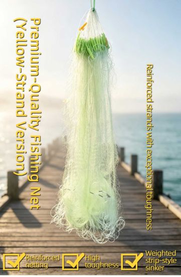Picture of 3-Layer Dense Yellow Filament Gill Net & Tangle Net Fishing Net with Weighted Sinkers,Plastic Floats & PE Rope,Reinforced Anti-Tangle Mesh,Fast Sinking for River Lake Pond Reservoir Fishing