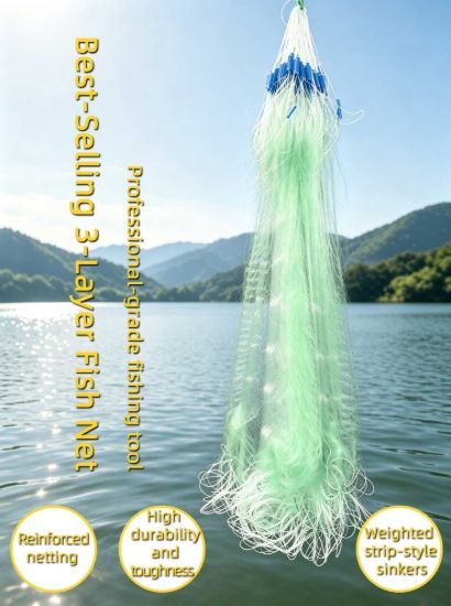Picture of Heavy-Duty Green Three-Layer Polyethylene Fishing Gill Net with Floats & Lead Sinkers