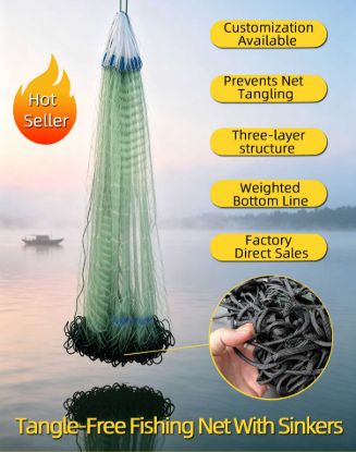 Picture of Layer Gill Net,Anti-Tangle Rope-Weighted Nylon Monofilament Trammel Fishing Net with Floats and Sinkers for Freshwater