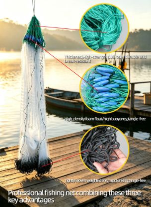 Picture of Three-Layer Polyethylene Monofilament Gill Net – Professional Fishing Net with Olive Foam Floats & Heavy Rope Lead Sinkers,Thickened Headrope,Quick-Sink Anti-Tangle Fish Net for Lakes,Rivers,Ponds&Reservoirs
